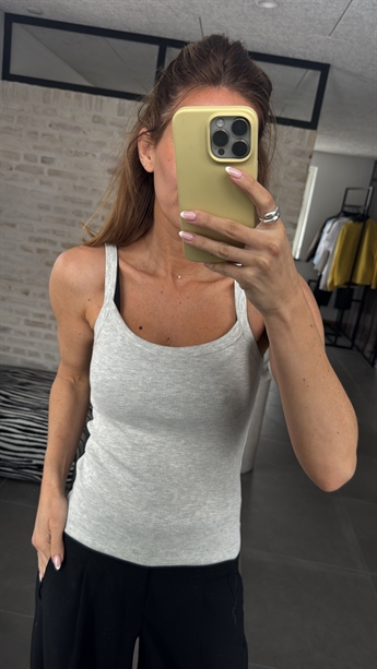 Maja, Singlet Rib Top, Light Grey Melange