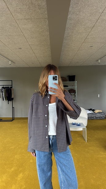 Zilla, Check Loose Shirt, Grey / Brown