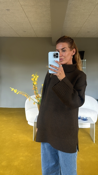 Malou, Roll-Neck Pullover, Seal Brown Melange