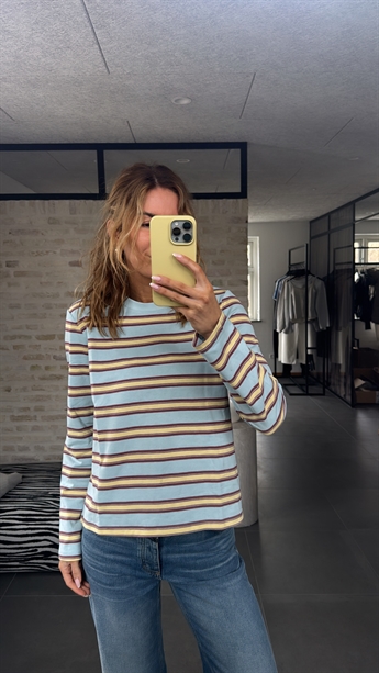 Ryan, Striped L/S tee, Winter Sky,/Rose, Brown