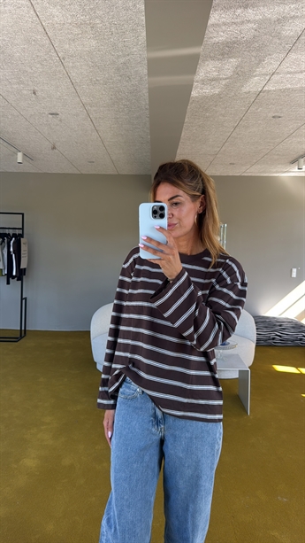Gina, Boxy L/S Tee, Seal Brown / Winter Sky