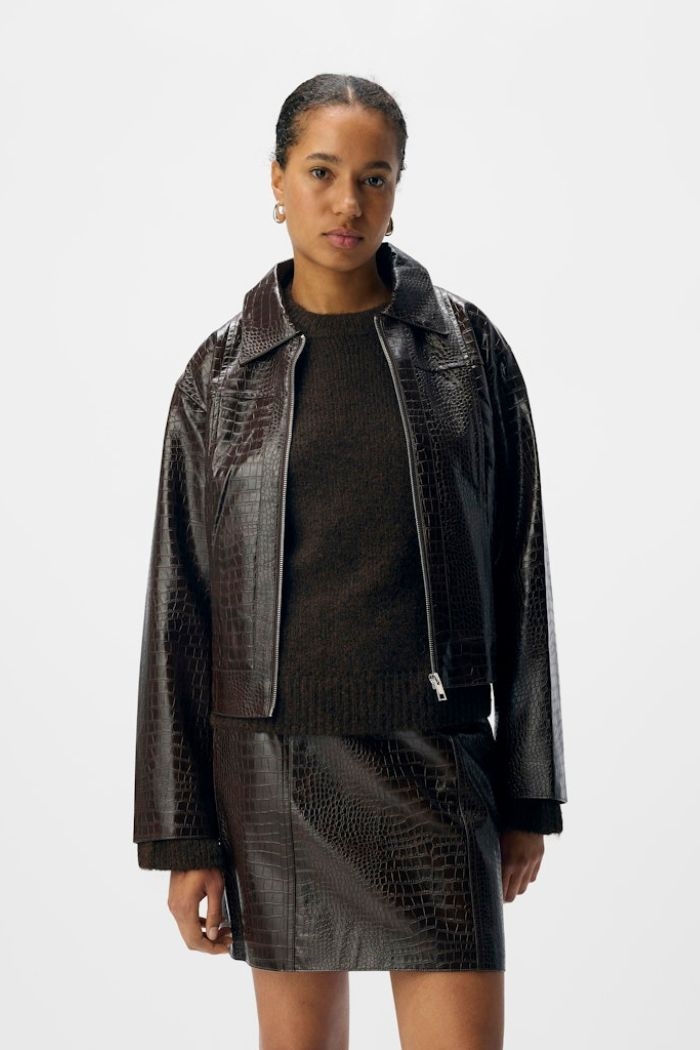 Mia Croco Jacket, Seal Brown