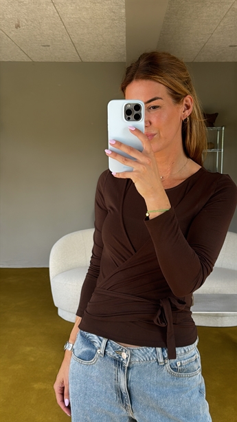 Roya, Wrap Blouse, Hot Fudge