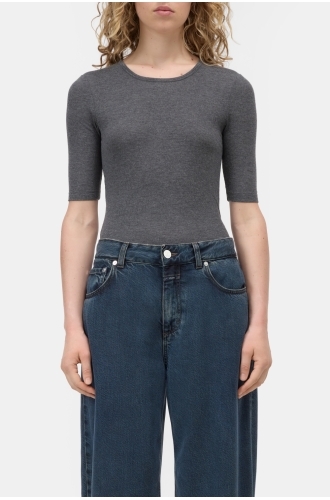 Closed, C95025 Crewneck Wool Tee, Dark Grey Melange