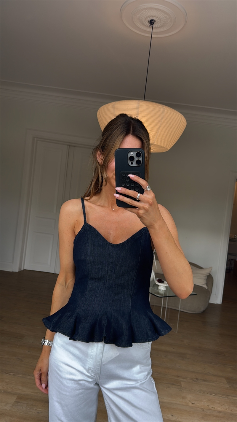 Peplum Denim Top, Dark Denim