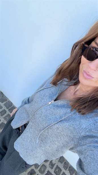 Thessa, Zipper Knit Hoodie, Grey Melange
