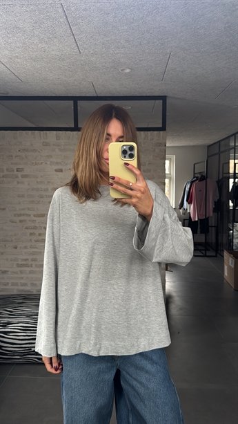 Oversized dropped L/S tee, Grey Melange