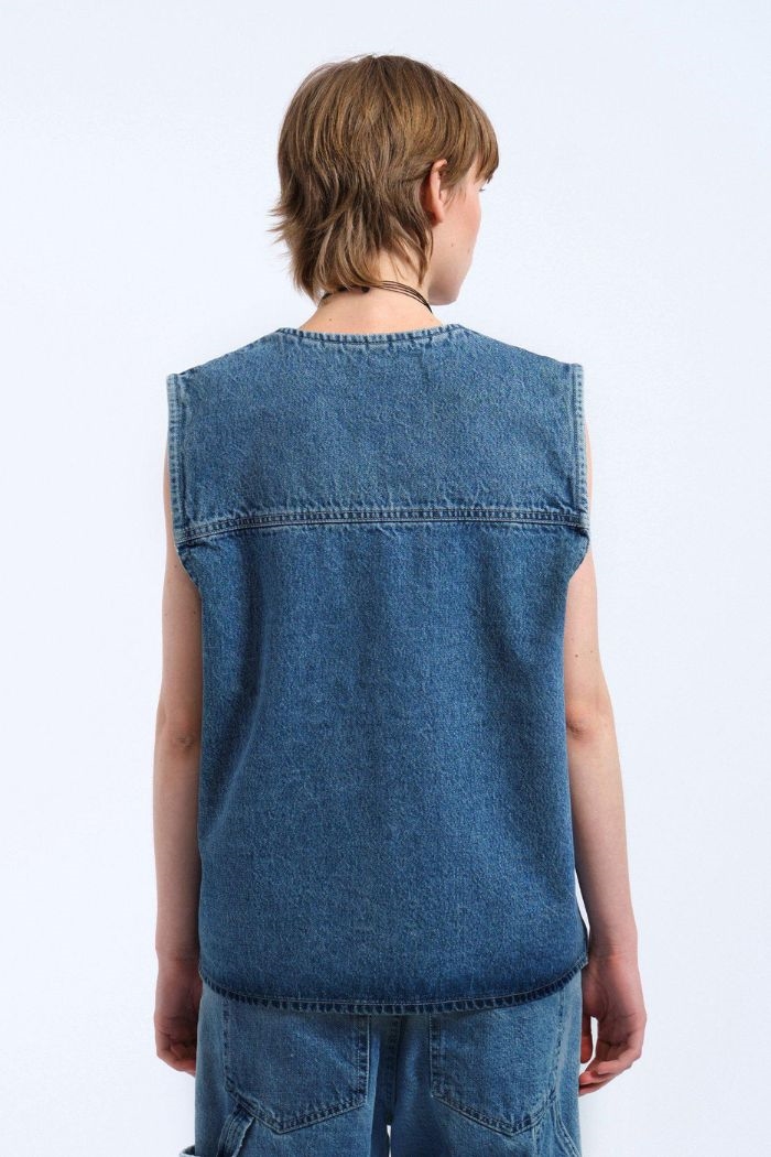 Dr. Denim, Denver Worker vest, Stream Sky Retro