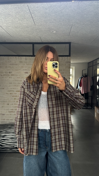 Astrid, Check loose shirt, Brown