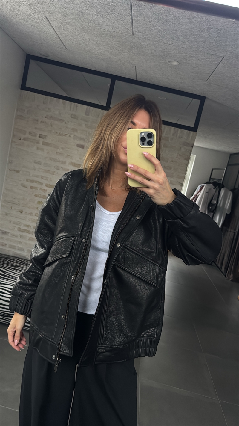 Rouge Edit, Simone Oversized Leather Jacket, Black
