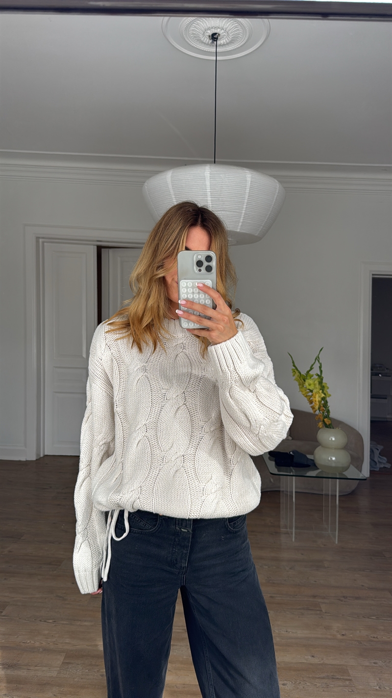 Linea, Pullover Tie Knit, White Sand