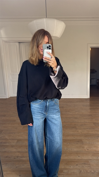 Moji Zara, Highwaisted Ekstra Wide Jeans, Blue Denim