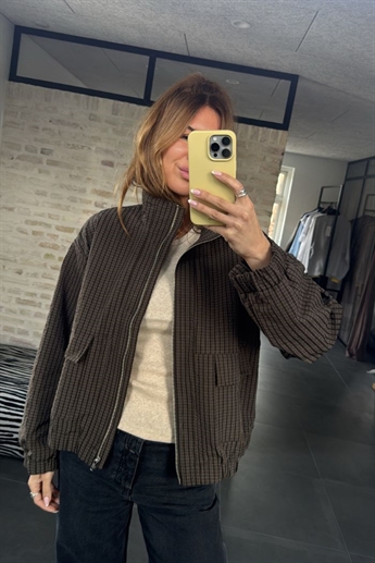 Evi, L/S Track Jacket, Brown Check