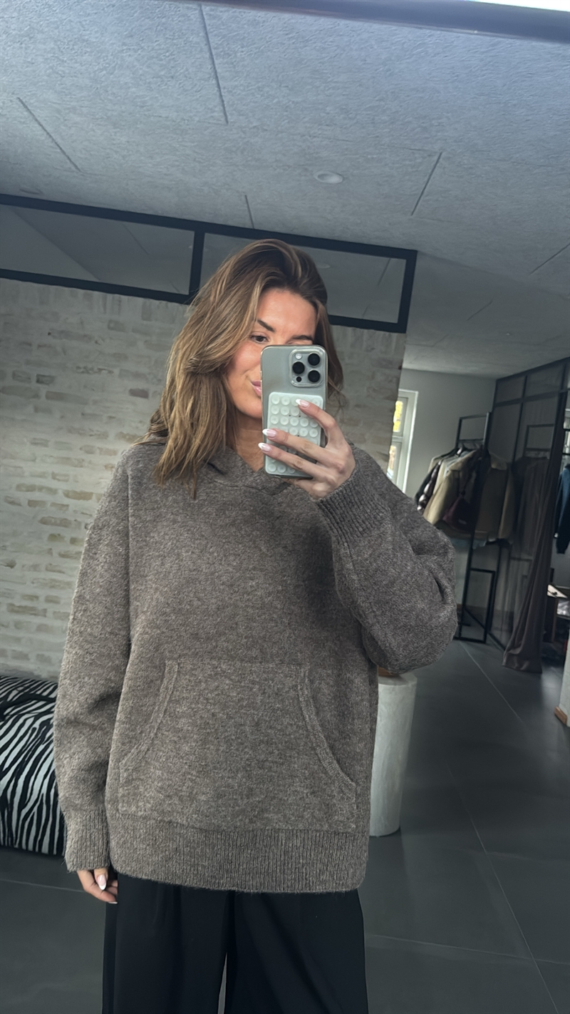 C96495, Hoody Longsleeve Knit, Clay Beige