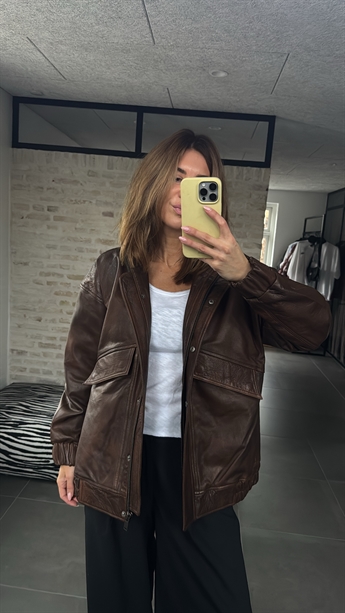 Rouge Edit, Simone Oversized Leather Jacket, Chicory Coffee