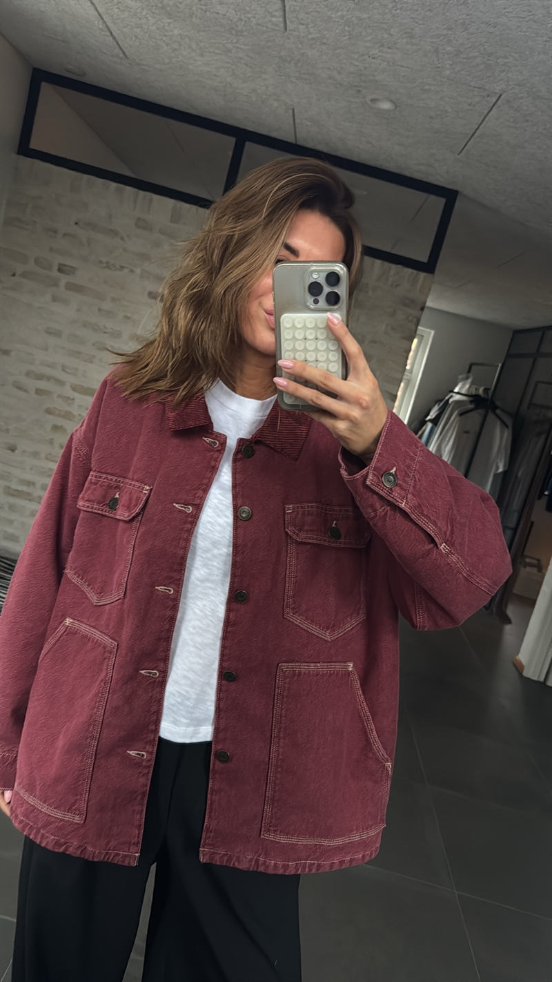 American Vintage, YMO16A Padded Denim Jacket, Burgundy