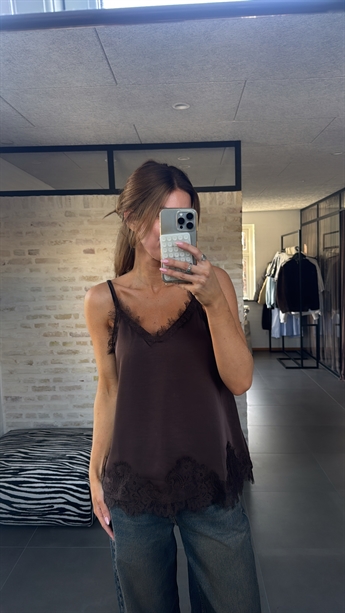 Line Slip Lace Top, Seal Brown