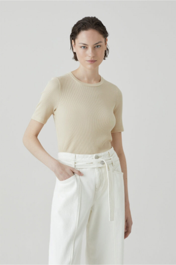 Closed, C95244, Rib T-shirt, Butter