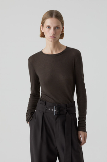 Closed, C95533, Slim Longsleeve, Dark Brown 