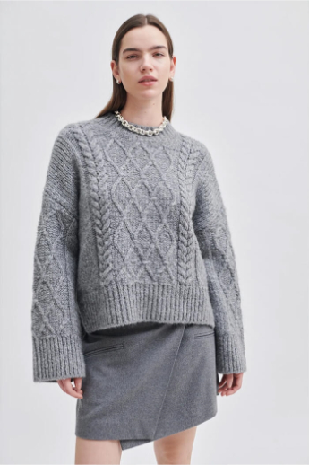 Second Female, Dia Knit o-neck, Grey Melange