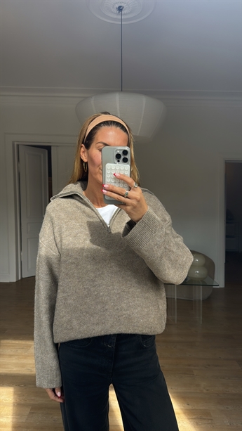 Anna, Zip Knit High Neck, Morel Melange