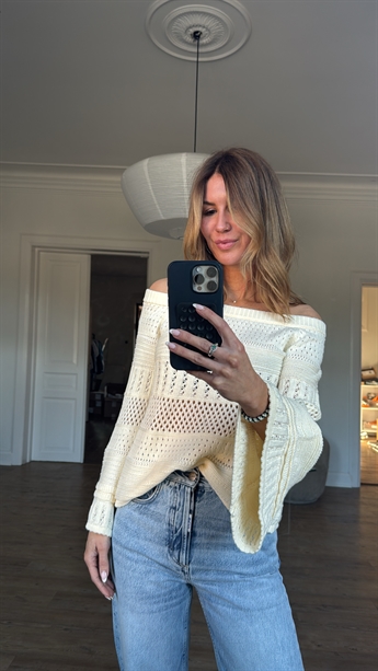 ba&sh, Daxie Off-Shoulder Knit, Ecru