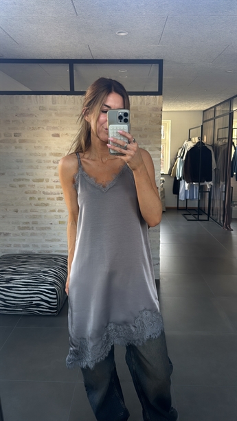 Line Slip Lace Mid Dress, Brushed Nickel