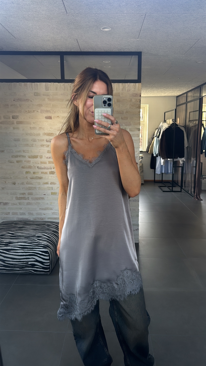 Line Slip Lace Mid Dress, Brushed Nickel