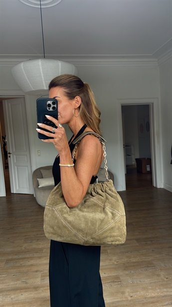 Ba&sh, JUNE, Suede tote bag, Kaki