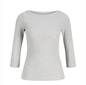 Hailey, Boat Neck Rib Tee, Grey Melange