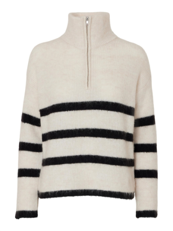 Maline Half Zip Knit, Birch/Black