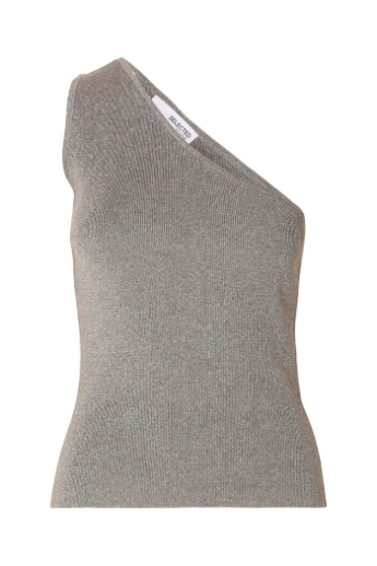 Bianca Glitter One-Shoulder Top, Grey Melange