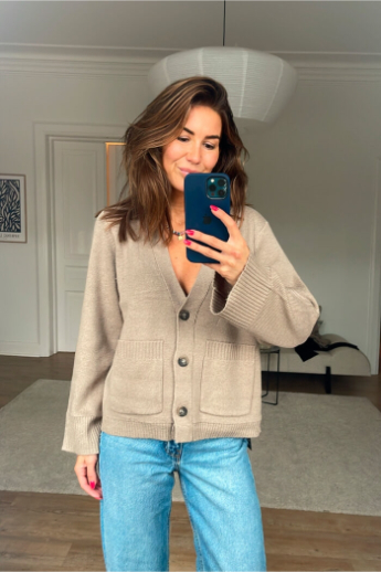 Rahma Knit Cardigan, Fossil Brown Melange