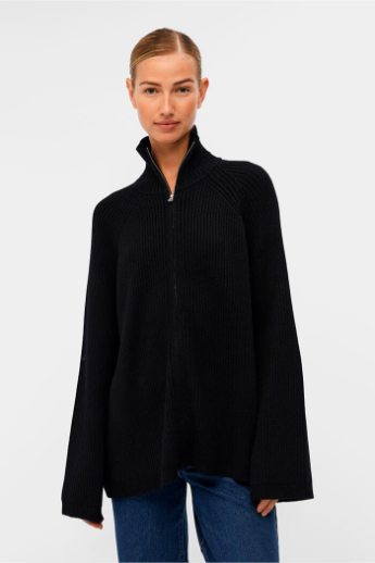 Heda knit zip cardigan, black