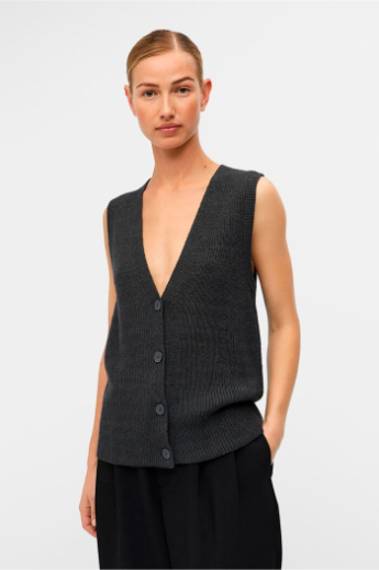 Malena Knit Vest, Dark Grey Melange