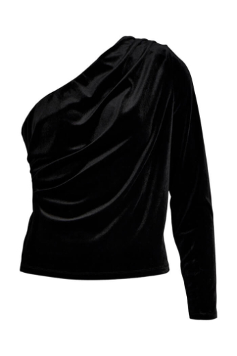 Anca one shoulder top, Velour, Black