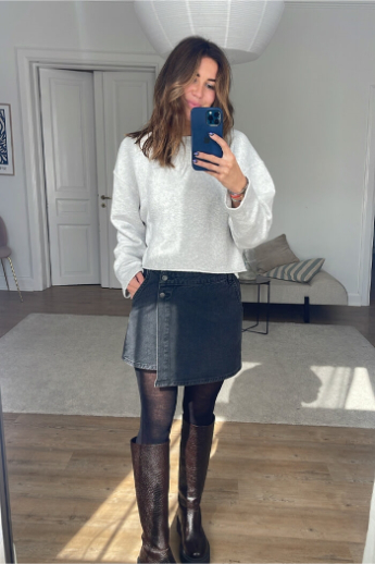 Cross mini denim skirt, Black denim