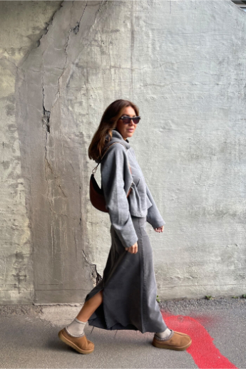 Hailey long denim skirt, Grey denim