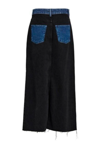 Hailey long denim skirt, Black denim / medium blue
