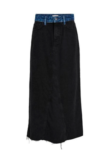 Hailey long denim skirt, Black denim / medium blue
