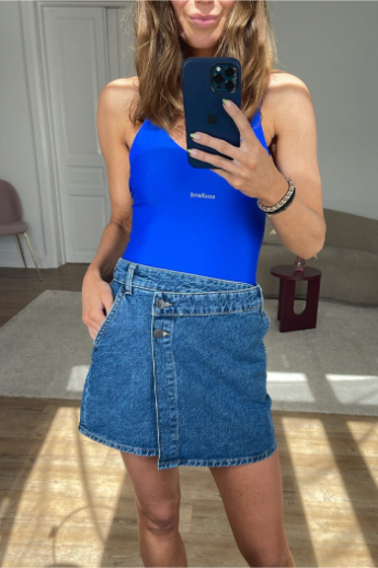 Cross mini denim skirt, Medium blue