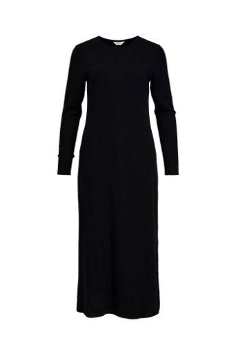 Ribbed maxi, langærmet kjole, Black