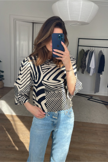 Zebrah, blouse 3/4, Off white / Black