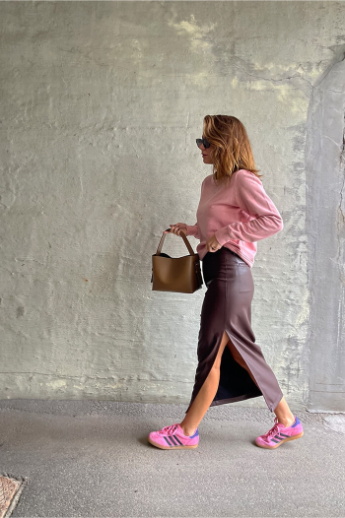 OW Collection, Amara faux leather skirt, cappuccino