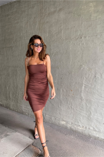 OW Collection, Ezra midi dress, Cappuccino