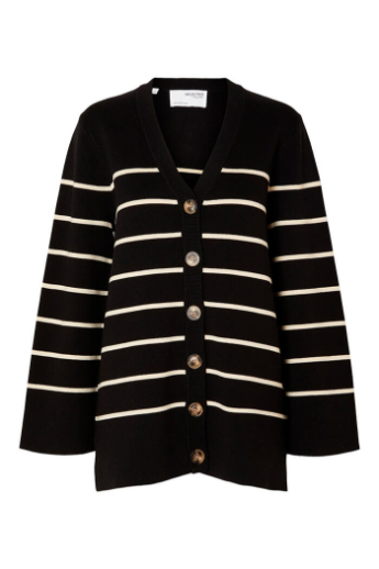 Liva cardigan m. knapper, Black / Birch
