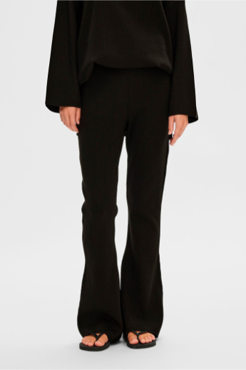 Caro Flared Knit Pants, Black