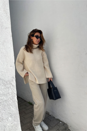 Mary Long knit roll neck, Birch