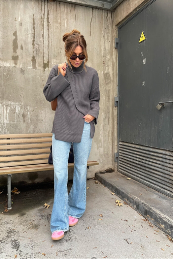 Riva long knit high neck, Magnet