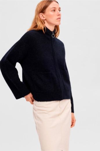 Zipper knit cardigan, Dark sapphire
